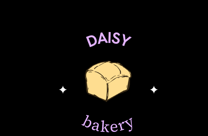 The DAISY bakery logo, with lavender lettering and a buttery yellow loaf